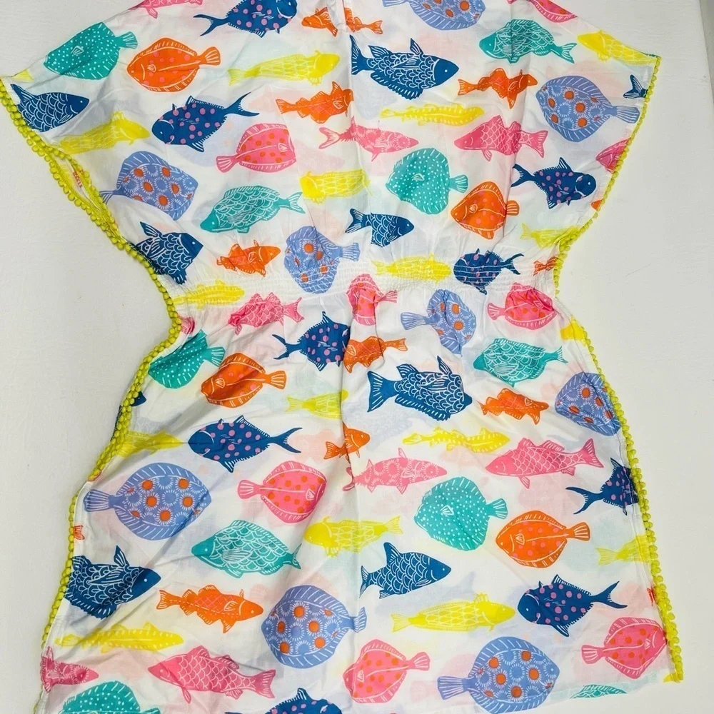 MINI BODEN girls size 9-10 swimsuit cover fish prints